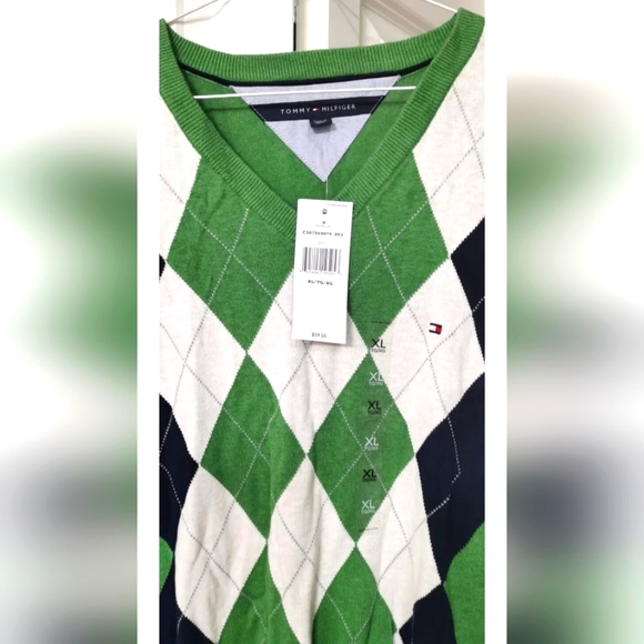 Tommy Hilfiger Sweater White Black Green Pullover Knit Outdoors Mens Size XL - Picture 2 of 4